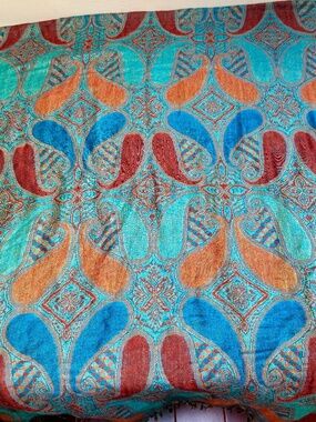 Pashmina Brand Silk Blend Scarf Wrap Shawl Brown Teal 28” x 72”